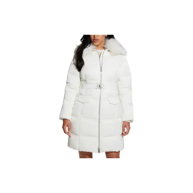 GUESS Eco Marisol Belted Puffer Coat Jackets Coats Women's White-3