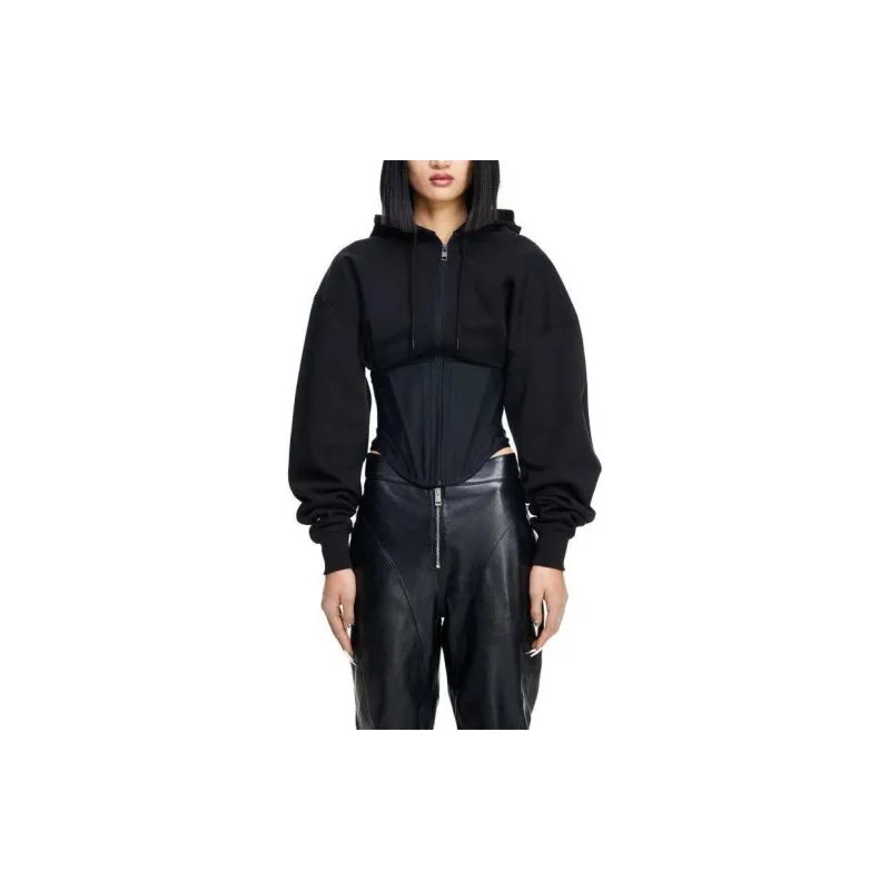 Mugler H&M Corset Waist Hooded Jacket Black-1