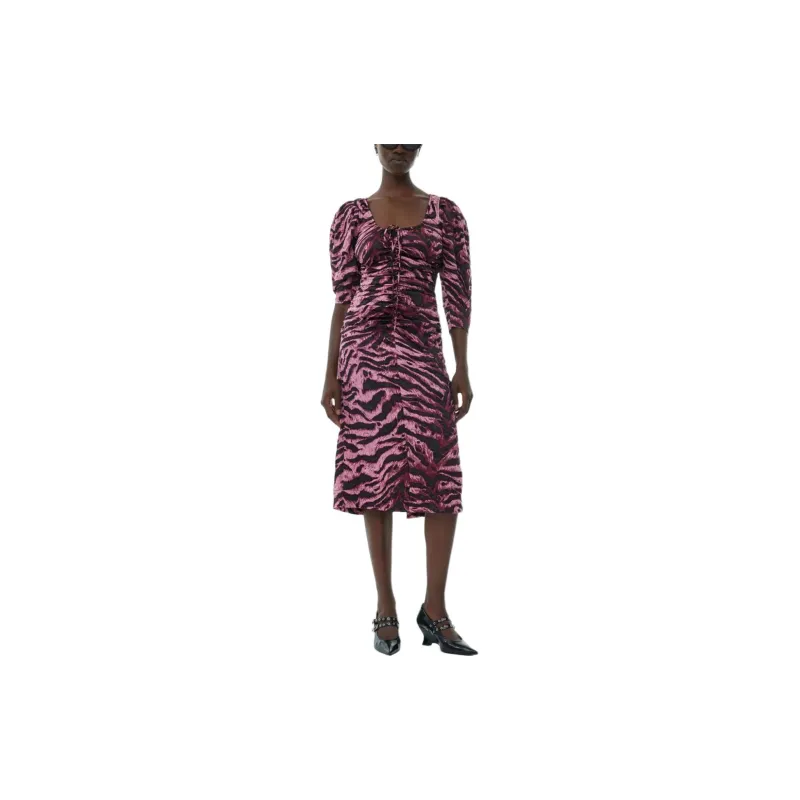GANNI Tiger print Crinkled Midi Dress-2