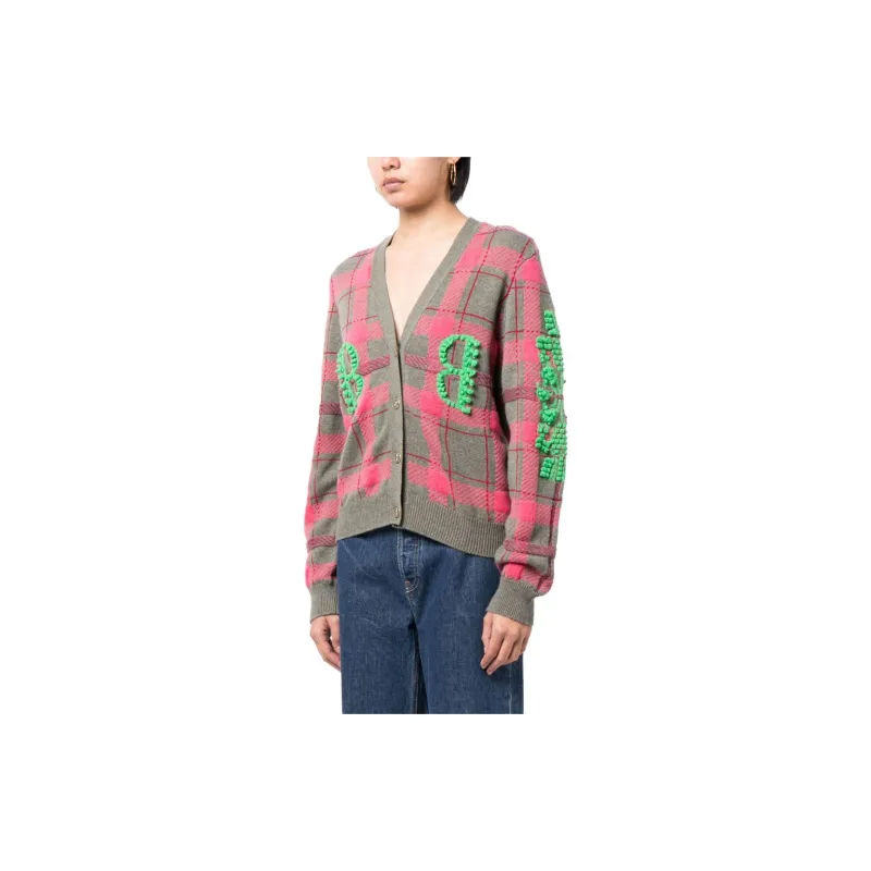 Barrie Logo embossed Tartan pattern Cashmere Cardigan-3