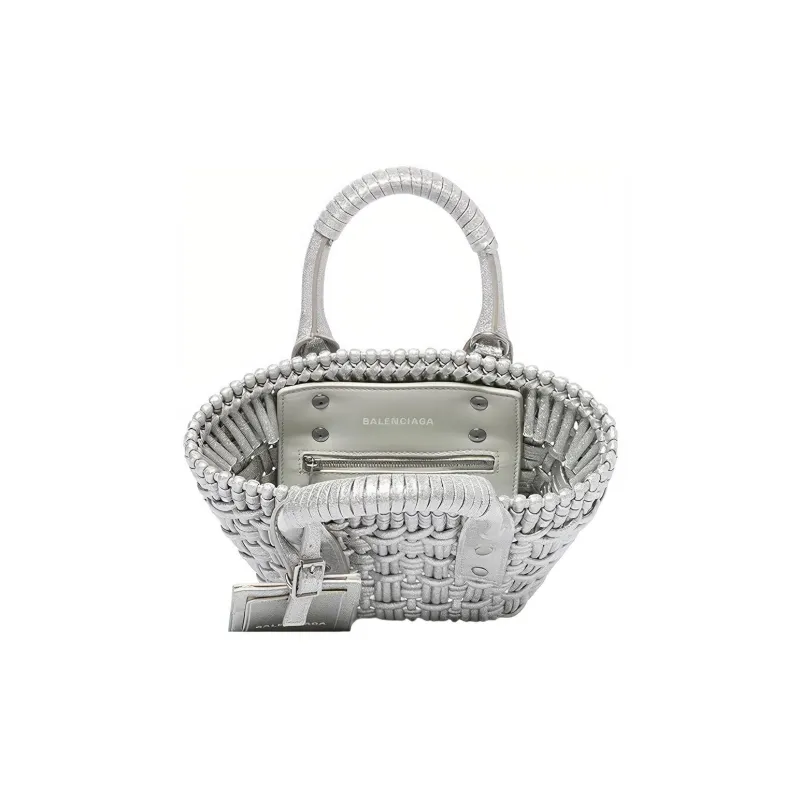 Balenciaga BISTRO Interior Zip Pocket Basket Bag Hand Held Shoulder Crossbody Bag Mini Women's Gray-5