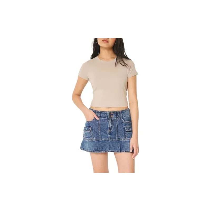 Hollister Denim Short Skirts Women's Blue-1