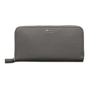 PRADA Saffiano Leather Wallet Men's Gray & Dark Brown