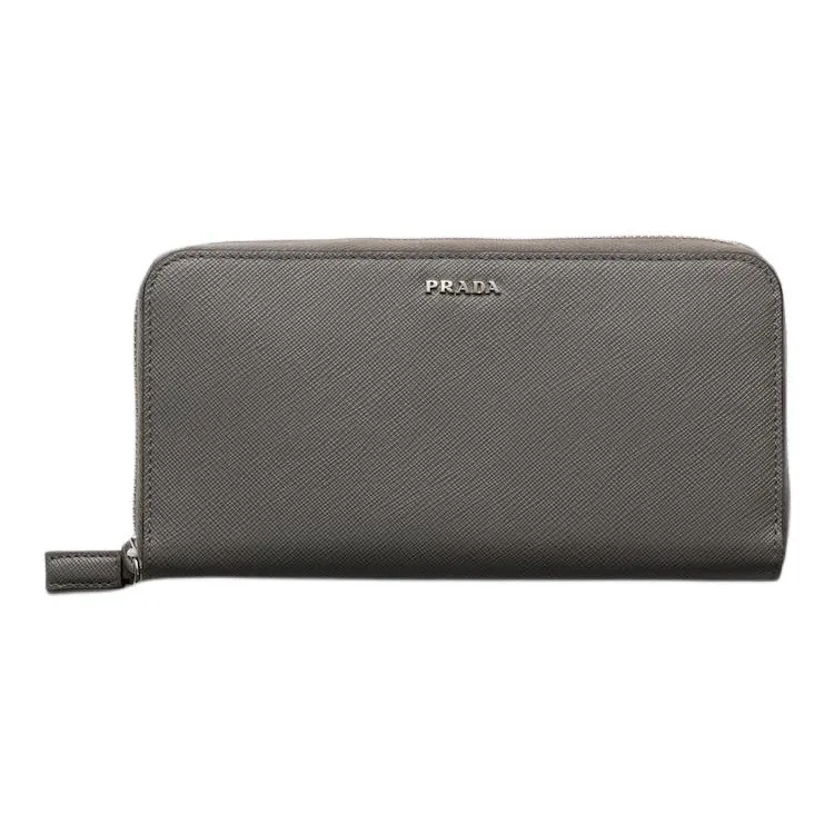PRADA Saffiano Leather Wallet Men's Gray & Dark Brown-0