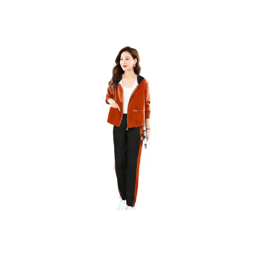 IVENI Casual Suits Women's Top Orange Bottom Black