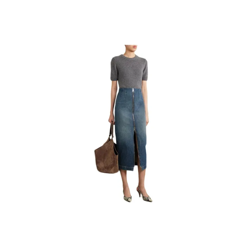KHAITE SS24 Denim Long Skirts Women's Dark Blue-2