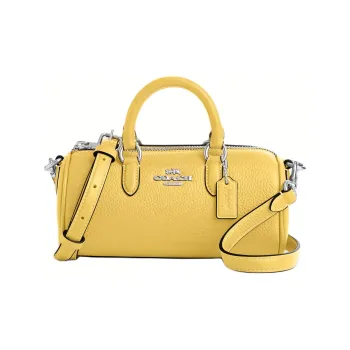 COACH Lacey Pebbled Leather Boston Bag, Handbag, Shoulder Bag, Crossbody Bag Trumpets Women's Silver & Vintage Yellow