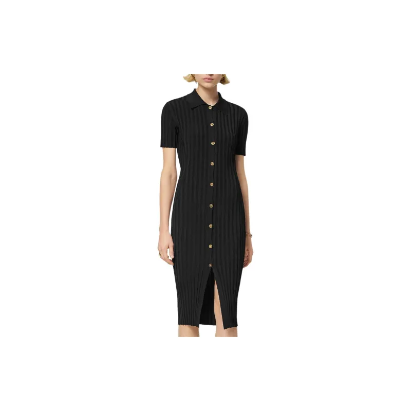 VERSACE Short-Sleeved Knitted Midi Shirt Dress-1