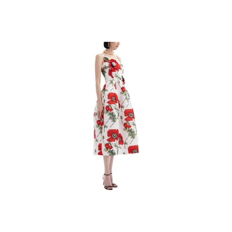 Oscar De La Renta Poppy-print Midi Dress-3