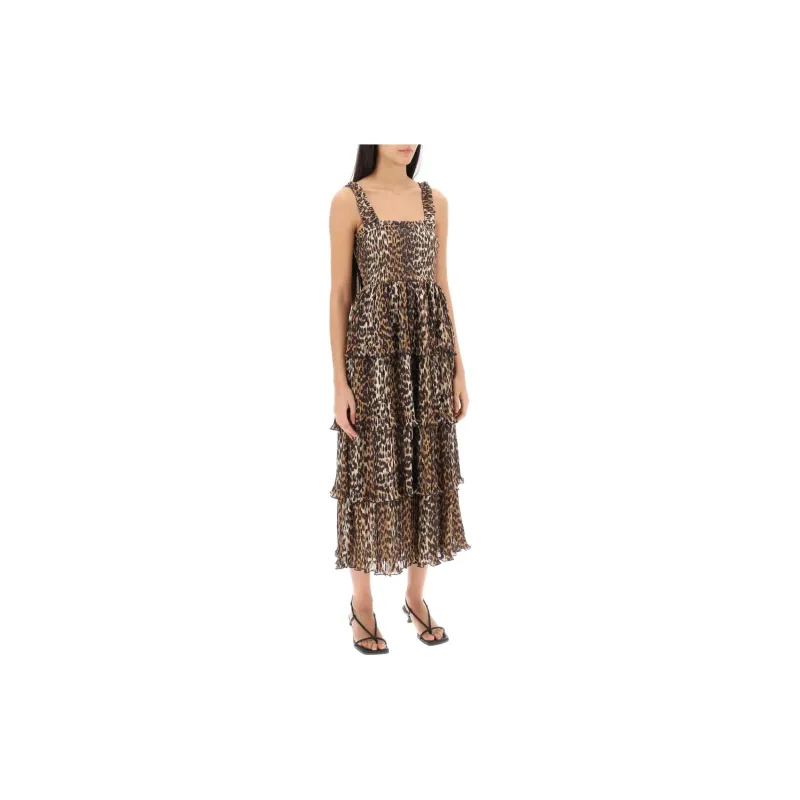 GANNI Leopard print Layered Midi Dress-1