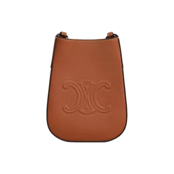 CELINE Cow Leather One Shoulder Crossbody Cell Phone Pouch Women's Tawny