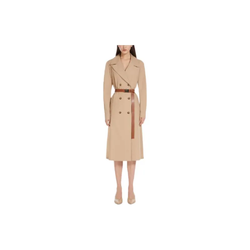 MaxMara Studio Noveli Collection Poplin Shirt Dress Long Sleeved Dresses Women's Khaki-2