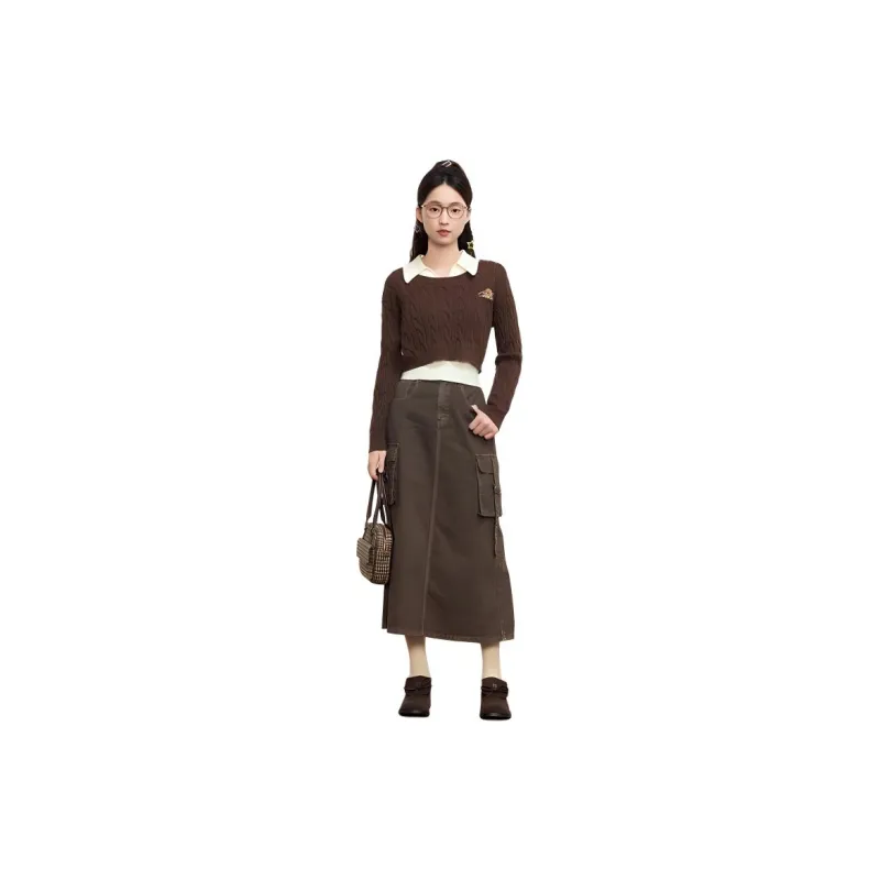 ZIHAN Denim Long Skirt Women's Coffee-2
