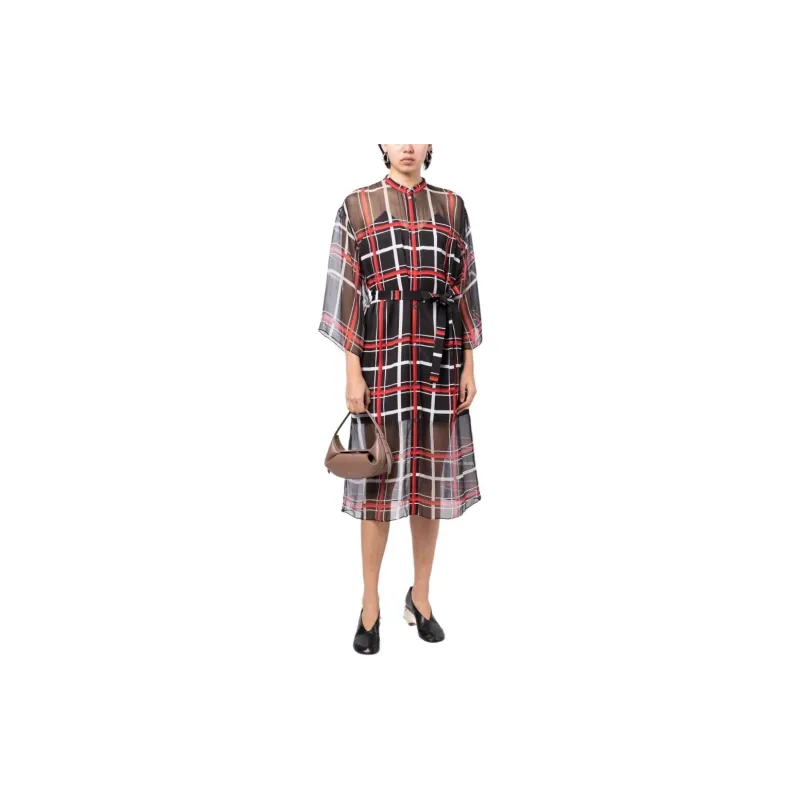 Ports 1961 Check-pattern Silk Midi Dress-1