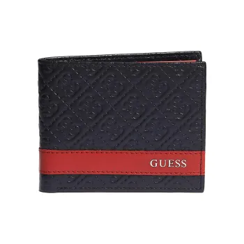 GUESS Leather Wallet Men's Black & Red