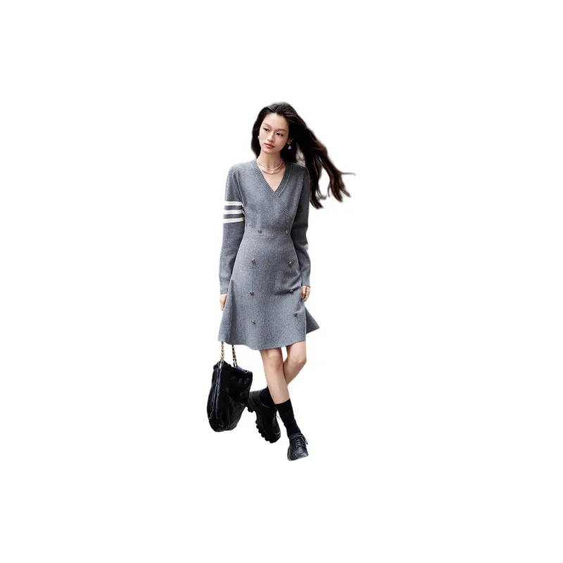 【dme】 Long Sleeved Dress Women's Dark Heather Gray-2