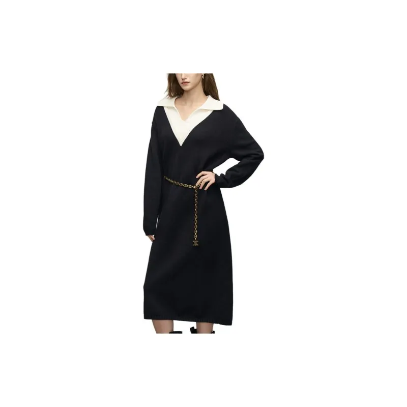 BASIC HOUSE FW23 Long-Sleeved Dresses Women's Black-4