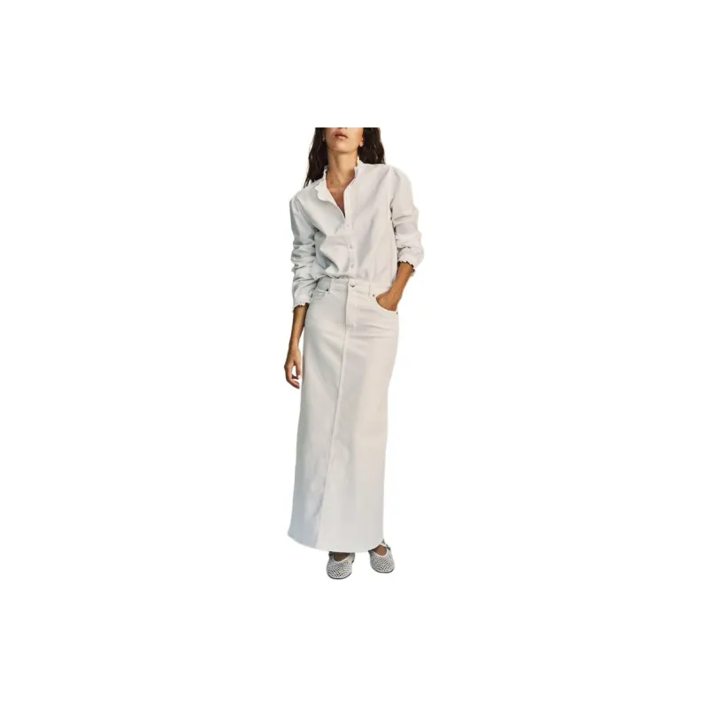 H&M Denim Long Skirts Women's White-2
