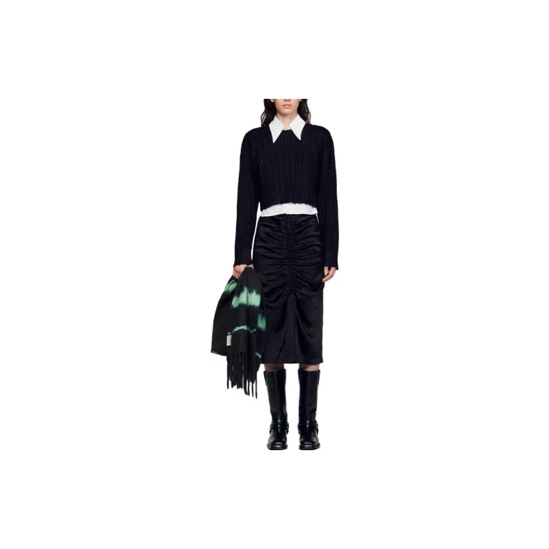 Sandro Cable-knit Cropped Cotton-wool Jumper-1