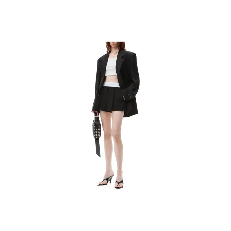 Alexander Wang High Waisted Pleated Logo Elastic Short Black-1