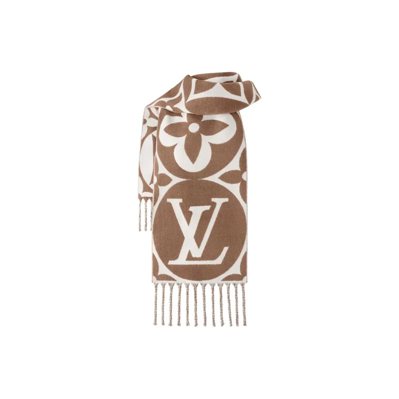 LOUIS VUITTON Sheep Wool Knit Scarves Women's Brown-1
