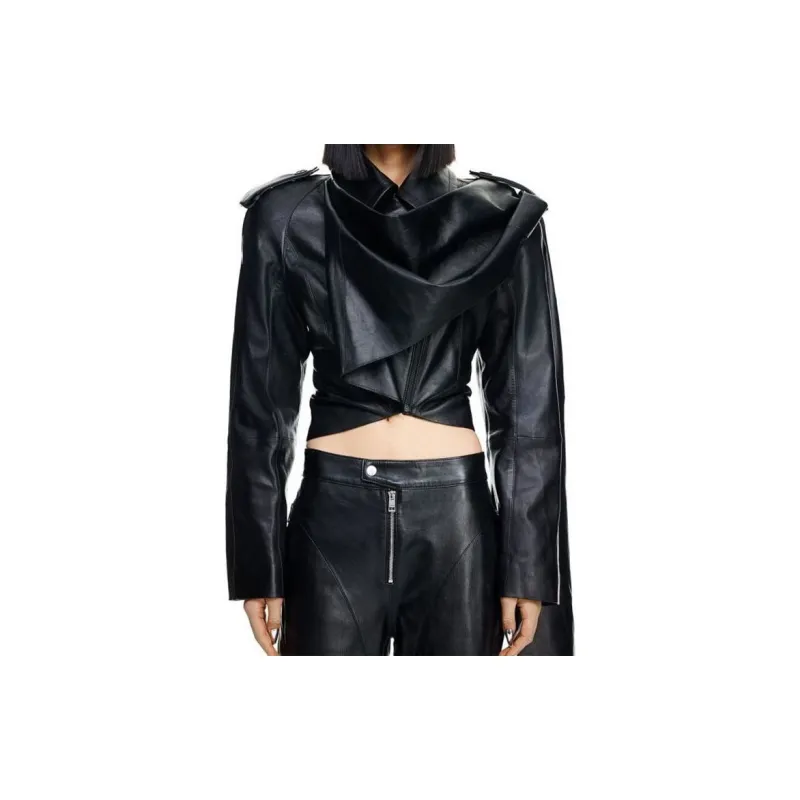 Mugler H&M Leather Jacket With Scarf Black-1