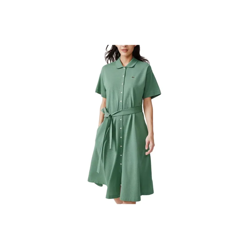 LACOSTE Short Sleeved Dress Women's Tree Green-2