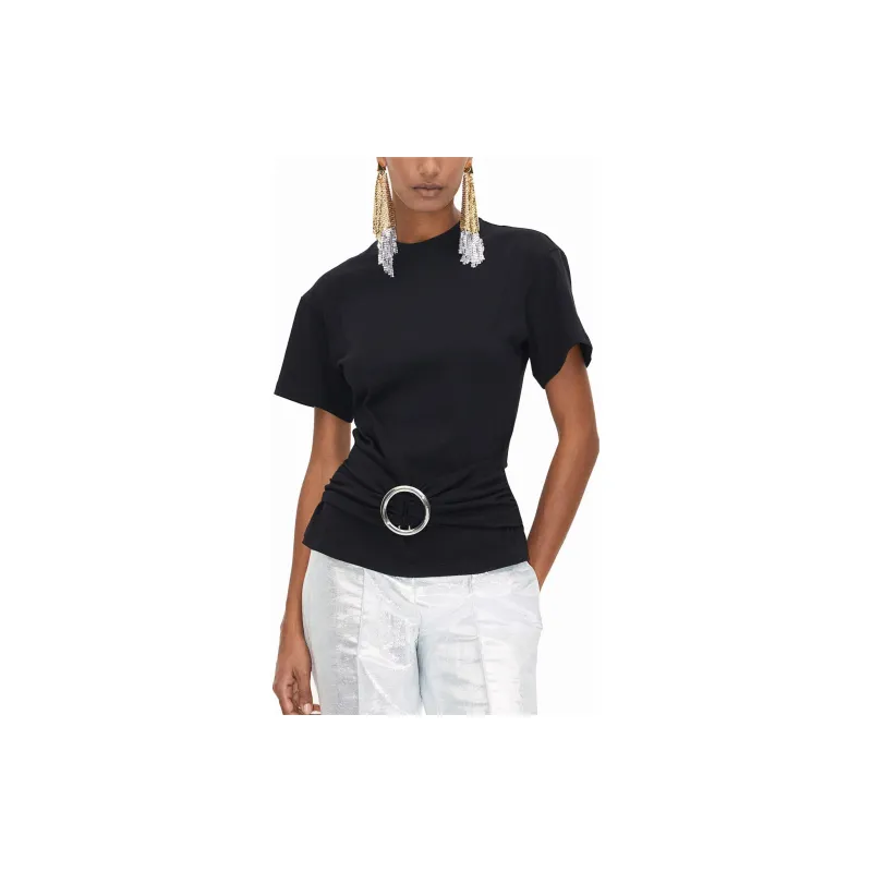 Rabanne H&M Buckle Detail T Shirt Black-1
