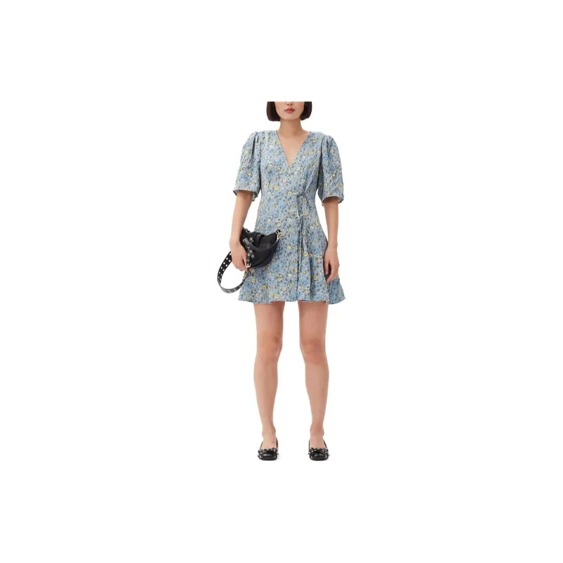 GANNI Floral print Crinkled Mini Dress-1