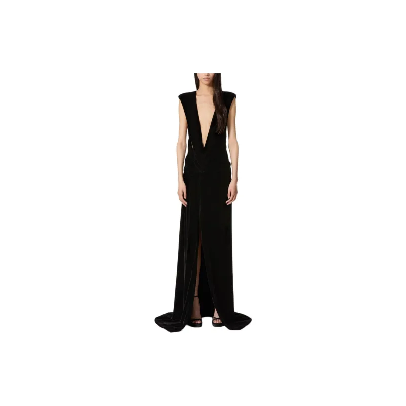 Valentino V Neck Sleeveless Velvet Dress-1