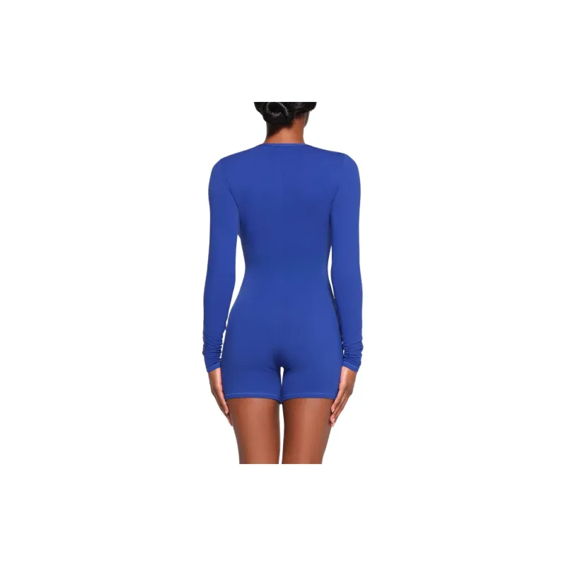 SKIMS COTTON JERSEY BUTTON UP HENLEY ONESIE Jumpsuit Women's COBALT/Cobalt Blue-1