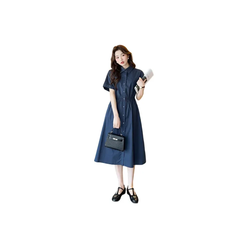 Tonlion Short Sleeved Dresses Women's Navy Blue-2