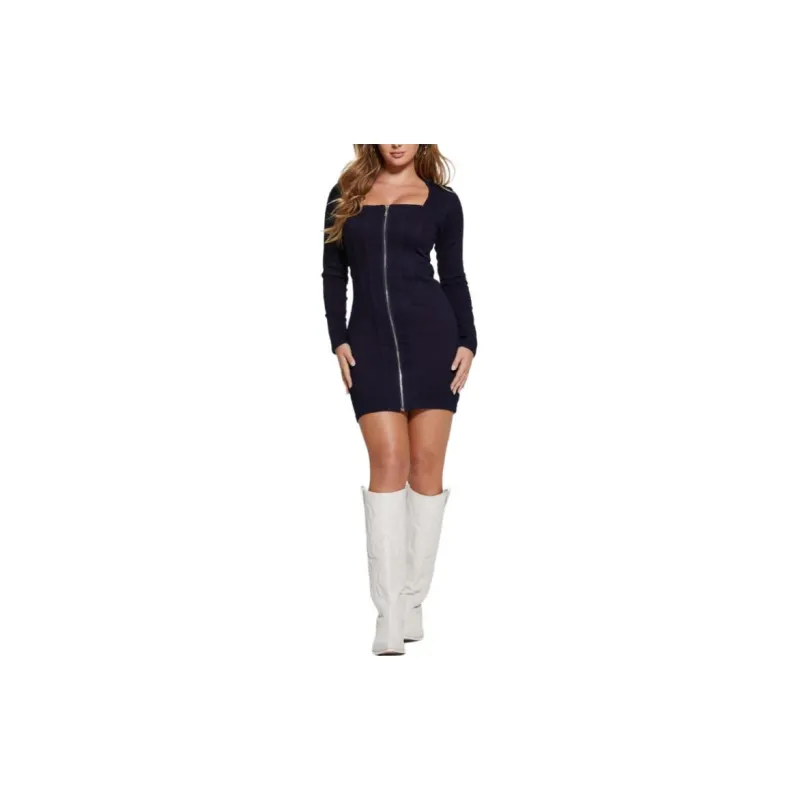 GUESS Corset Denim Dress Long-Sleeved Dresses Women's Marine Blue-2