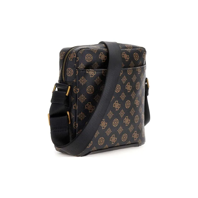 GUESS Litchi Grain Genuine Leather Shoulder Bag Crossbody Bag Men's Brown-1