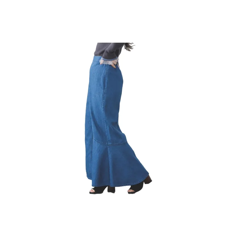 Beams Denim Long Skirts Women's Blue-2