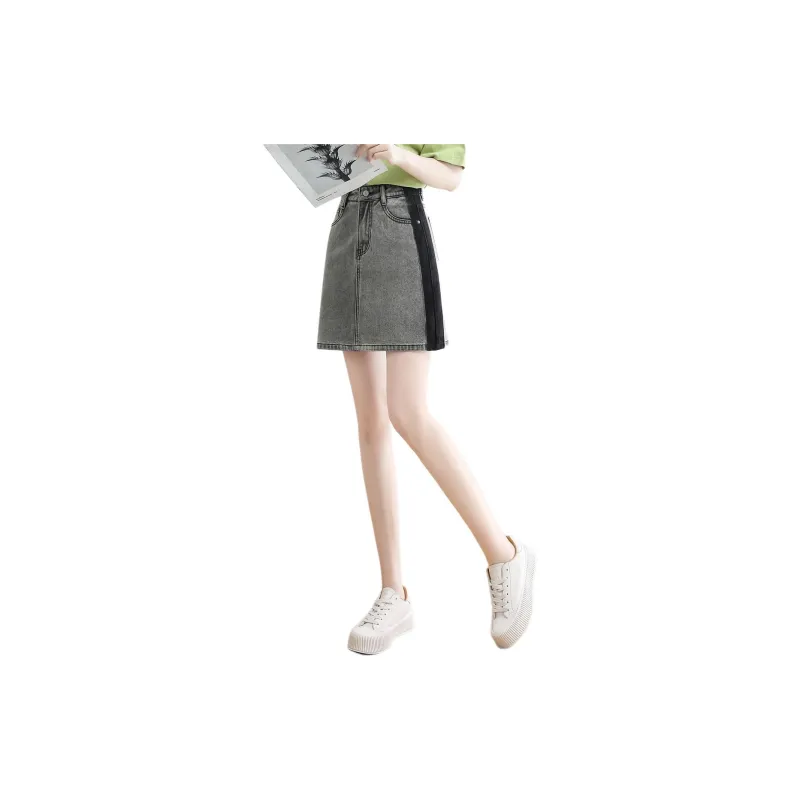 Mo Han Yi Mei Denim Short Skirts Women's Gray-2