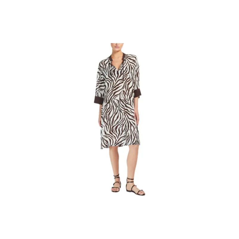 ’S MAX MARA Printed Silk Kaftan Long-Sleeved Dresses Women's Brown-2