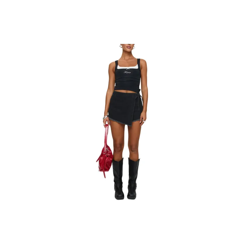 PRINCESS POLLY BOWDEN SKORT Denim Shorts Women's WASHED BLACK/Washed Black-1