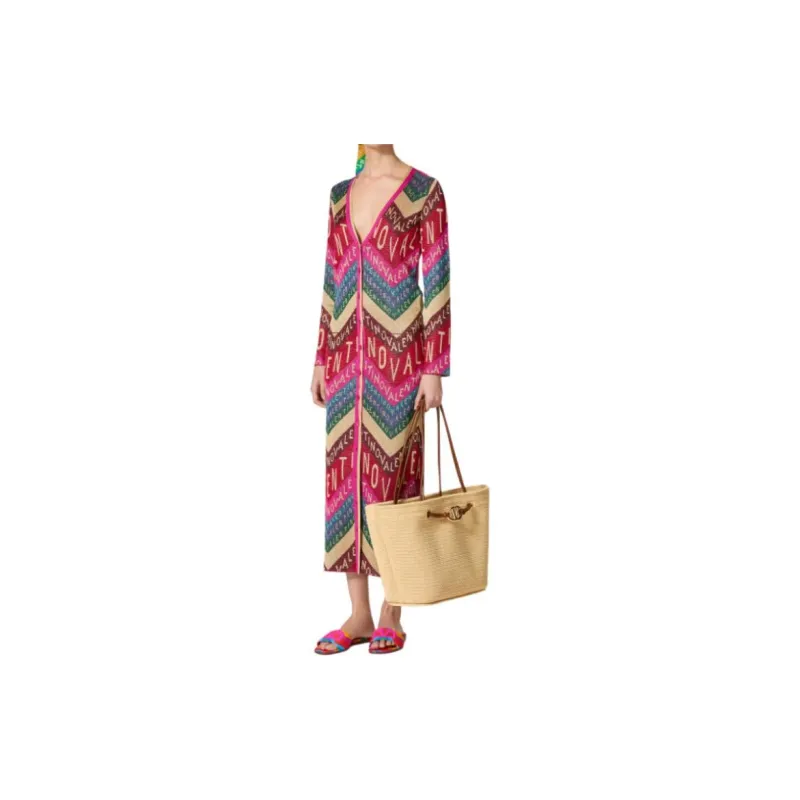 Valentino All Over Logo Patterned V Neck Cardigan-2