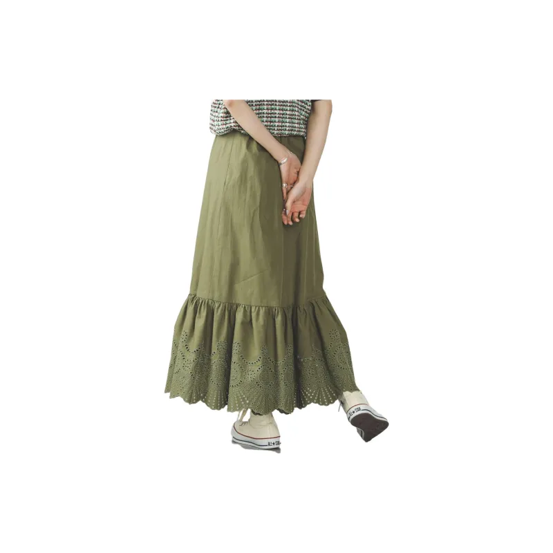 Beams Casual Long Skirts Women's Dark Green-2