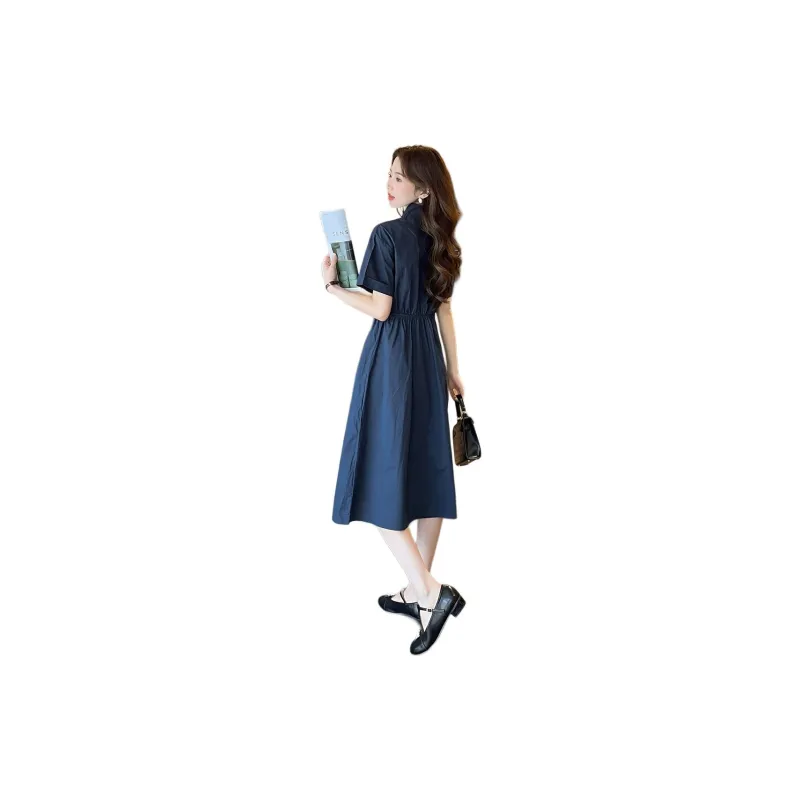 Tonlion Short Sleeved Dresses Women's Navy Blue-3