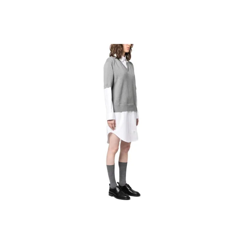 THOM BROWNE Stripe detail Poplin Dress-3