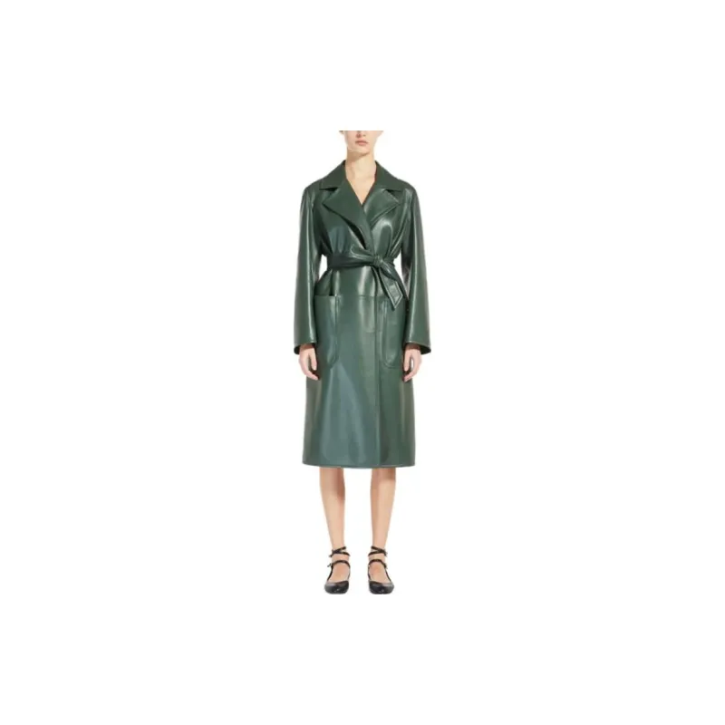 MaxMara Belted Leather Trench Coat-5