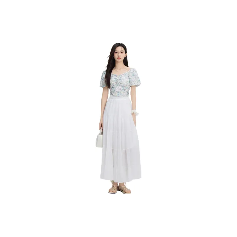 PZGE Casual Long Skirts Women's White-2