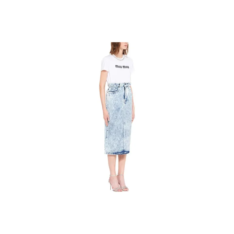 MIU MIU Denim Long Skirts Women's Blue-3