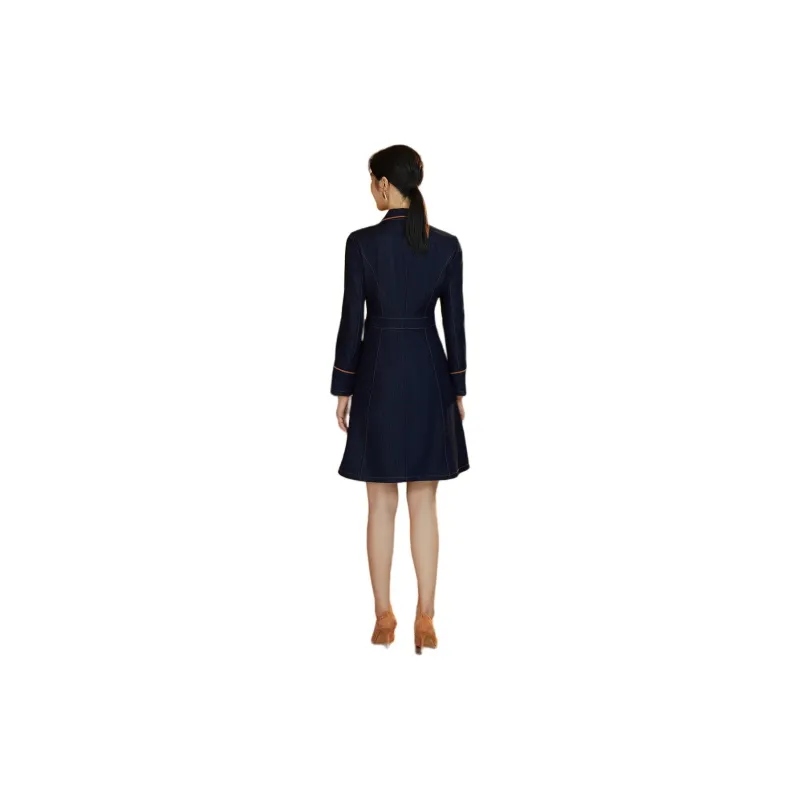 BBLLUUEE Long Sleeved Dress Women's Denim Blue-2