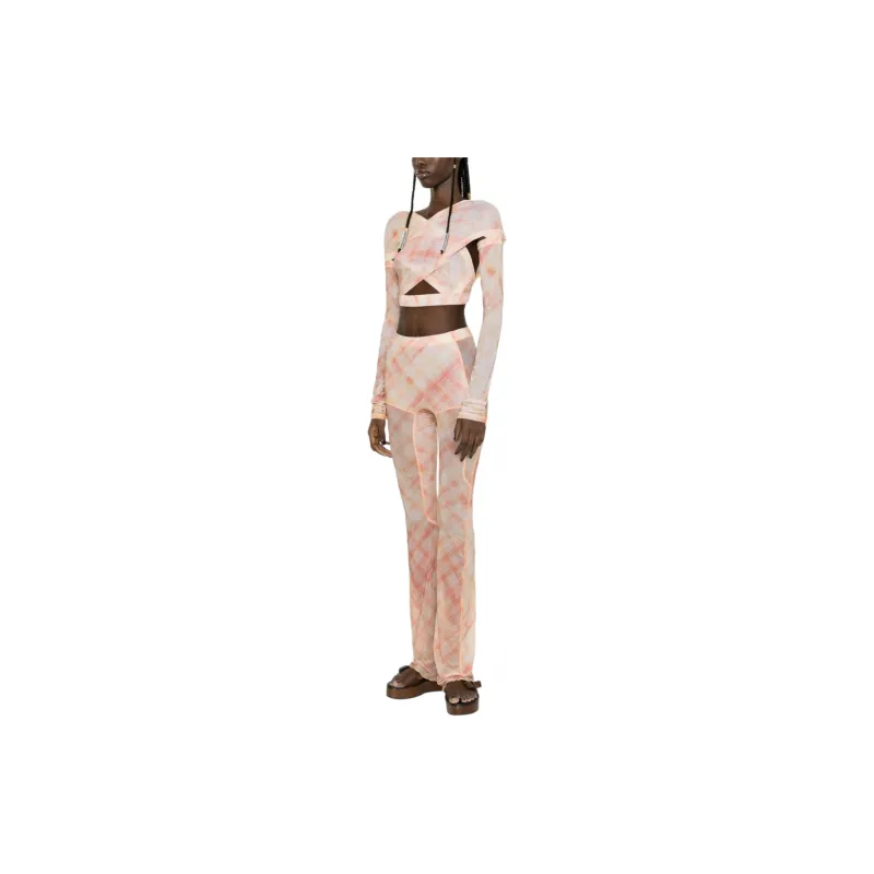KNWLS Check print Semi sheer Trousers-3