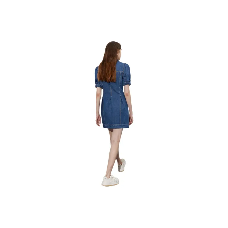 DPLAY Short Sleeved Dress Women's Dark Denim Blue-2