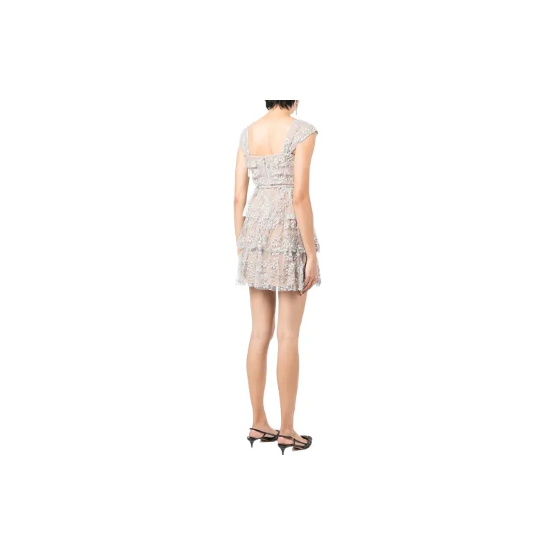 Self portrait Floral embroidered Tiered Mini Dress-2