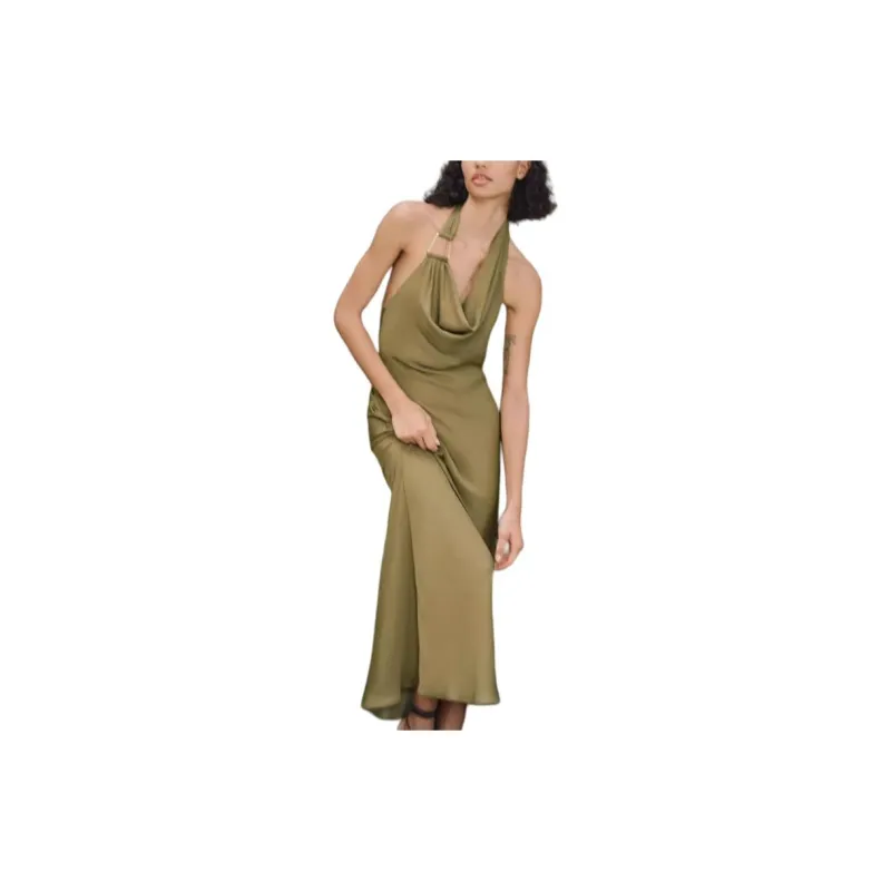 ZARA Sleeveless Dress Women's Olive Green-2